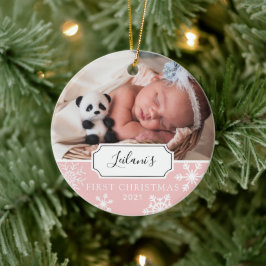 Adorno De Cerámica Primera foto de bebé de Navidad en rosa bebé