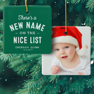 Adorno De Cerámica Primera foto de bebé de Navidad linda verde