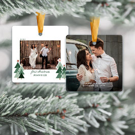 Adorno De Cerámica Primera foto de Navidad casados con árboles rústic