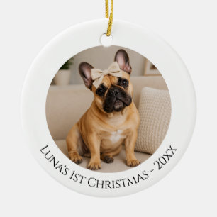Adorno De Cerámica Primera foto de Navidad de un Bulldog Francés