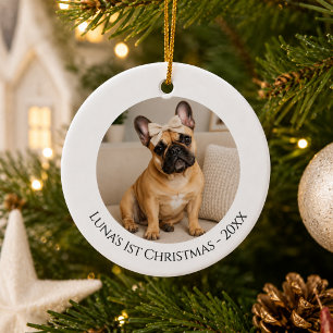 Adorno De Cerámica Primera foto de Navidad de un Bulldog Francés