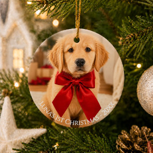 Adorno De Cerámica Primera foto de Navidad del Golden Retriever