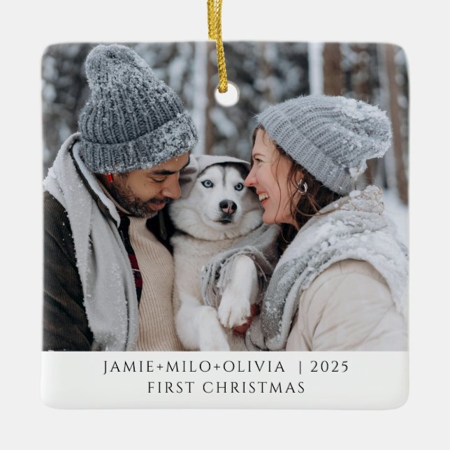 Adorno De Cerámica Primera foto de Navidad Keepsake Pareja Perro (Anverso)