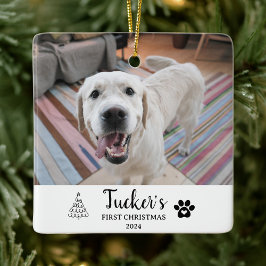 Adorno De Cerámica Primera foto de perro Personalizado de Navidad
