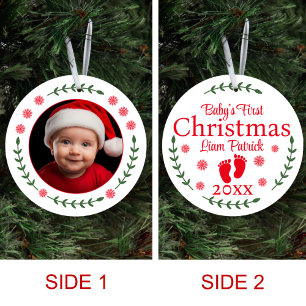 Adorno De Cerámica Primera foto navideña del bebé, copos de nieve y r