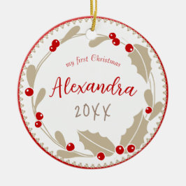 Adorno De Cerámica Primera foto navideña del caprichoso bebé | Beige 