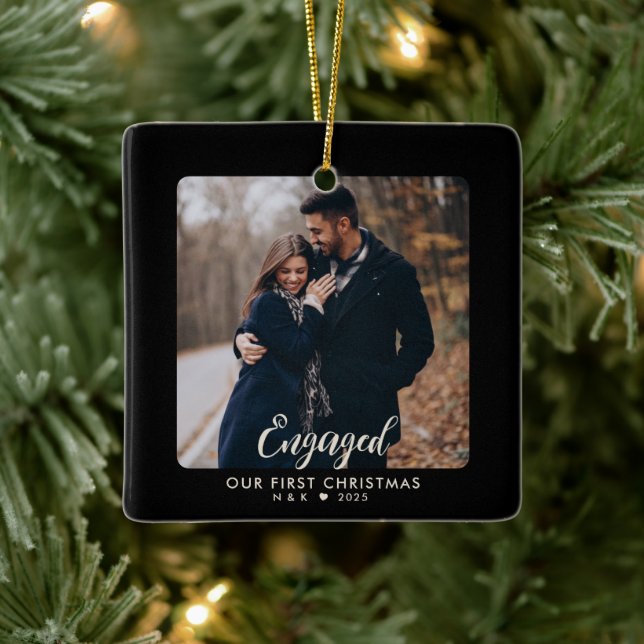 Adorno De Cerámica Primera foto personalizada de parejas involucradas (Árbol)