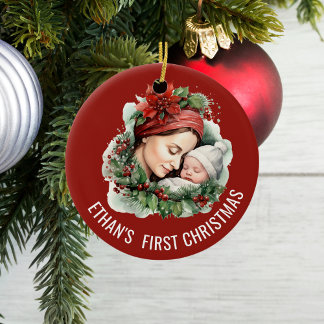 Adorno De Cerámica Primera foto y fecha personalizada de Navidad para