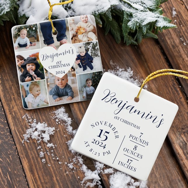 Adorno De Cerámica Primera galería de fotos de Navidad Nacimientos Es (First Christmas Photo Gallery Birth Stats Keepsake Ceramic Ornament)