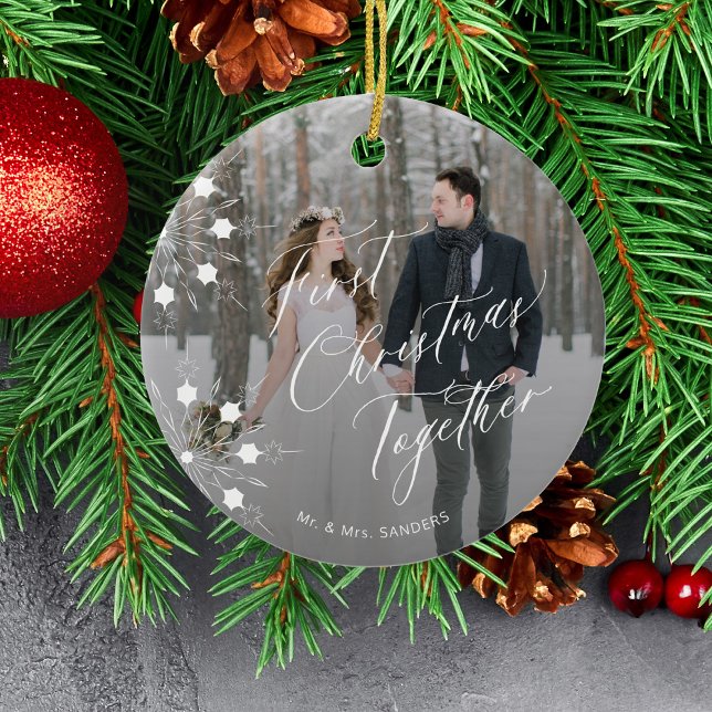 Adorno De Cerámica Primera Navidad 2 fotos recién casados boda elegan (Subido por el creador)