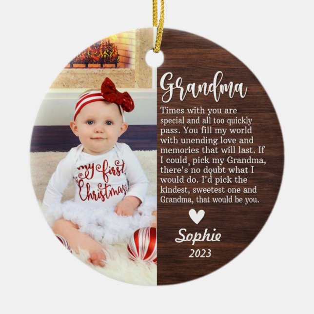 Adorno De Cerámica Primera Navidad/abuela del bebé personalizado (Frente)