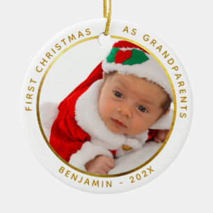 Adorno De Cerámica Primera Navidad, abuelos con foto de bebé de oro