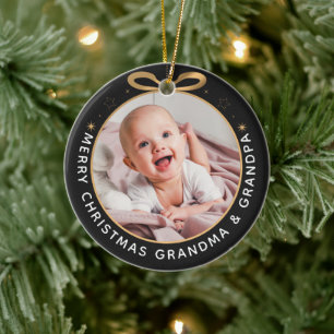 Adorno De Cerámica Primera Navidad: Abuelos, foto de oro negro