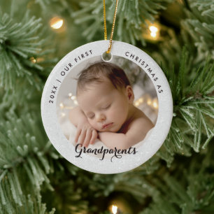 Adorno De Cerámica Primera Navidad Abuelos Moderno Script Foto