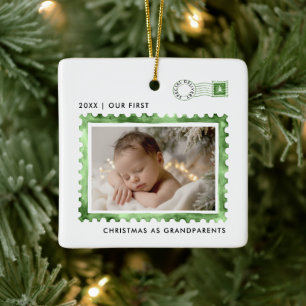 Adorno De Cerámica Primera Navidad Abuelos Sello Verde Foto