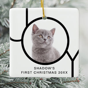 Adorno De Cerámica Primera Navidad Alegría Gato Gatito Foto Personali