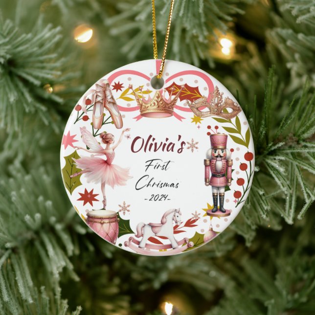 Adorno De Cerámica Primera Navidad bebé coqueta giratoria rosada (Árbol)