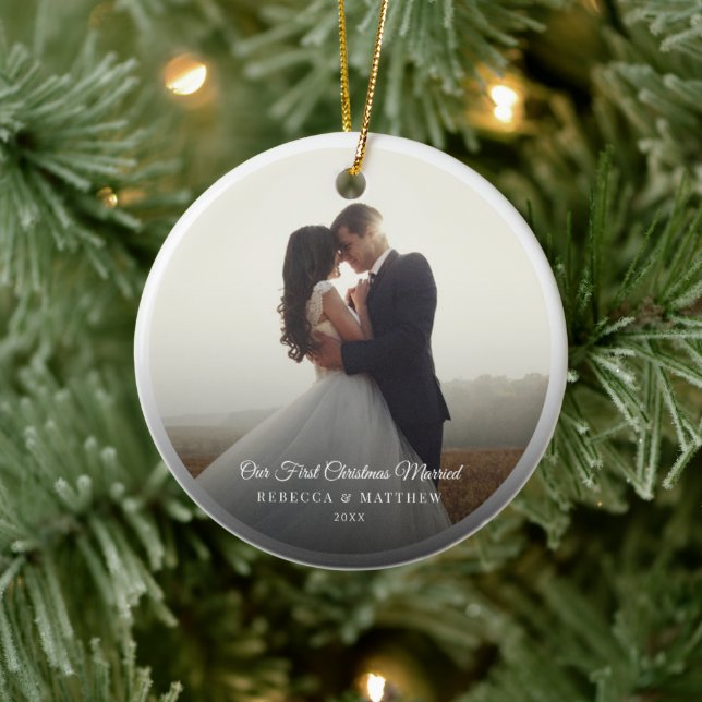 Adorno De Cerámica Primera Navidad Boda casada foto Keepsake (Árbol)