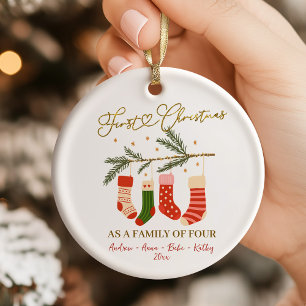 Adorno De Cerámica Primera Navidad Boho Adorable Familia de Cuatro