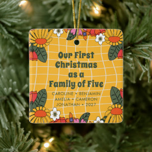 Adorno De Cerámica Primera Navidad Boho Groovy Personalizada Familia