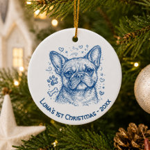 Primera Navidad Bulldog Francés doodle de línea az