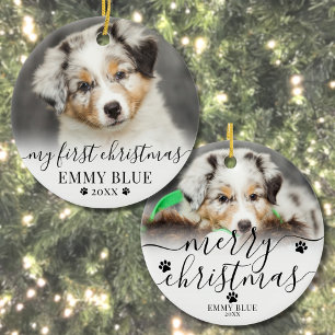 Adorno De Cerámica Primera Navidad Cachorro Perro Foto Personalizada