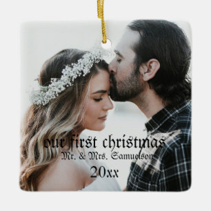 Adorno De Cerámica Primera Navidad casada como Sr. y la Sra. PHOTO