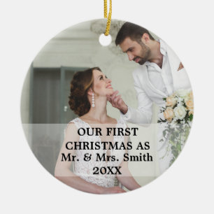 Adorno De Cerámica Primera Navidad casada como Sr. y Sra. FOTO