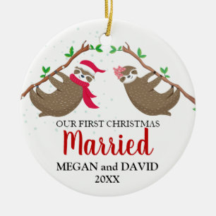 Adorno De Cerámica Primera Navidad casada con divertidas tragamonedas