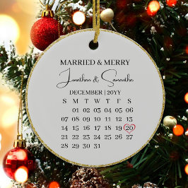 Adorno De Cerámica Primera Navidad casada con fecha y foto de vuelta