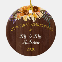 Adorno De Cerámica Primera Navidad casada con girasol ruso en la made