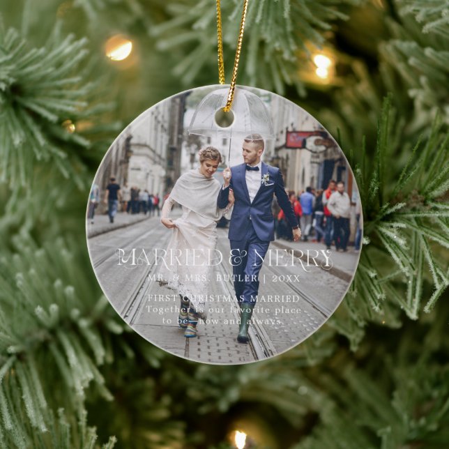Adorno De Cerámica Primera Navidad casada | Foto sensorial (Árbol)