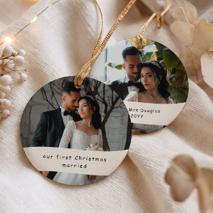 Adorno De Cerámica Primera Navidad Casados 2 Foto Personalizada