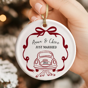 Adorno De Cerámica Primera Navidad Casados a Mano Doodle
