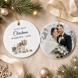 Adorno De Cerámica Primera Navidad Casados Foto Caballo de Invierno