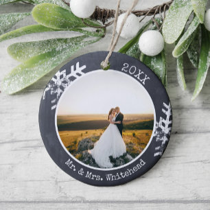 Adorno De Cerámica Primera Navidad Casados Foto Copo de Nieve Rústico