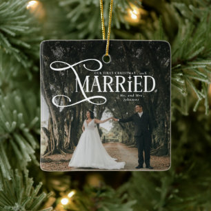 Adorno De Cerámica Primera Navidad Casados Foto de Pareja Sr y Sra