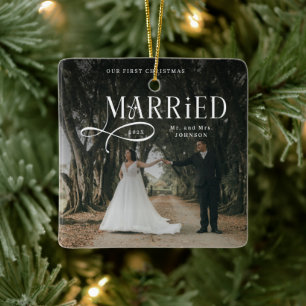 Adorno De Cerámica Primera Navidad Casados Foto de Pareja Sr. y Sra.