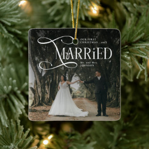 Adorno De Cerámica Primera Navidad Casados Foto de Pareja Sr y Sra