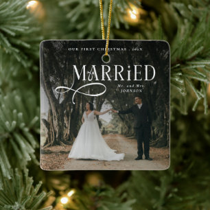 Adorno De Cerámica Primera Navidad Casados Foto de Pareja Sr. y Sra.