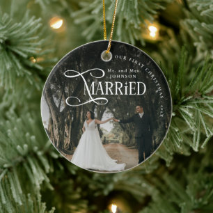 Adorno De Cerámica Primera Navidad Casados Foto de Pareja Sr y Sra