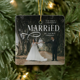 Adorno De Cerámica Primera Navidad Casados Foto de Pareja Sr. y Sra.