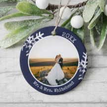 Primera Navidad Casados Foto Elegante Azul Marino