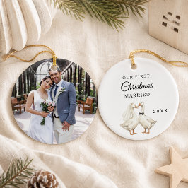 Adorno De Cerámica Primera Navidad casados foto Pareja de gansos