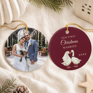 Adorno De Cerámica Primera Navidad Casados foto Pareja de gansos