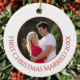 Adorno De Cerámica Primera Navidad Casados Foto Personalizada
