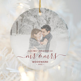 Adorno De Cerámica Primera Navidad Casados Foto Personalizada Letra R