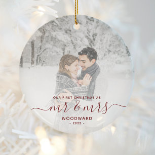 Adorno De Cerámica Primera Navidad Casados Foto Personalizada Letra R