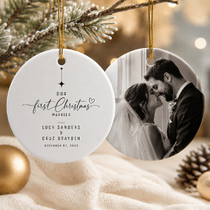 Adorno De Cerámica Primera Navidad Casados Foto Romántica de Boda