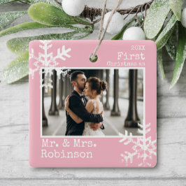 Adorno De Cerámica Primera Navidad Casados Foto Rosa